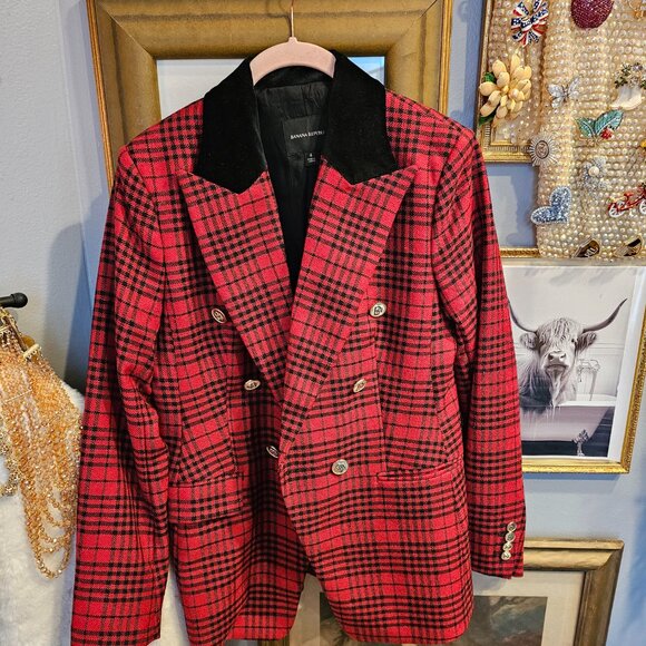 Banana Republic Red Plaid Captains Blazer Size 4 - Picture 3 of 12